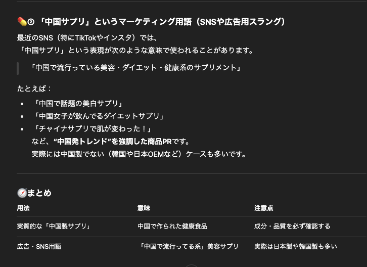 ChatGPTに「ちゃいなサプリ」は何か聞いてみたら、適当な答えが返ってきた。